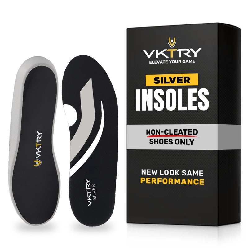 VKTRY Silver Performance Insoles Carbon Fiber Composite Inserts for Athletes Lightweight Structured Arch Support Shock Absorption Energy Return Stability
